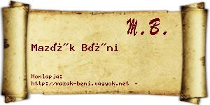 Mazák Béni névjegykártya